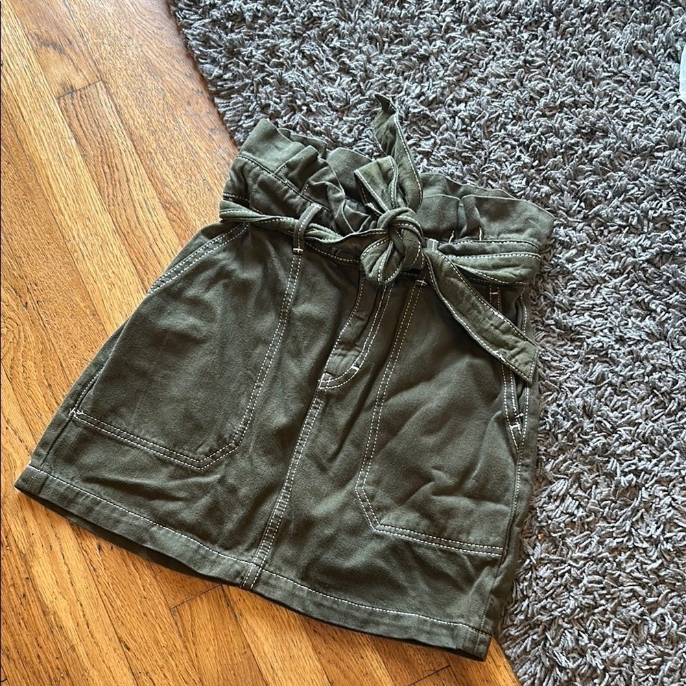 FREE PEOPLE | Splendor the Grass Green Belted Paper Bag Waist Skirt Women’s 0